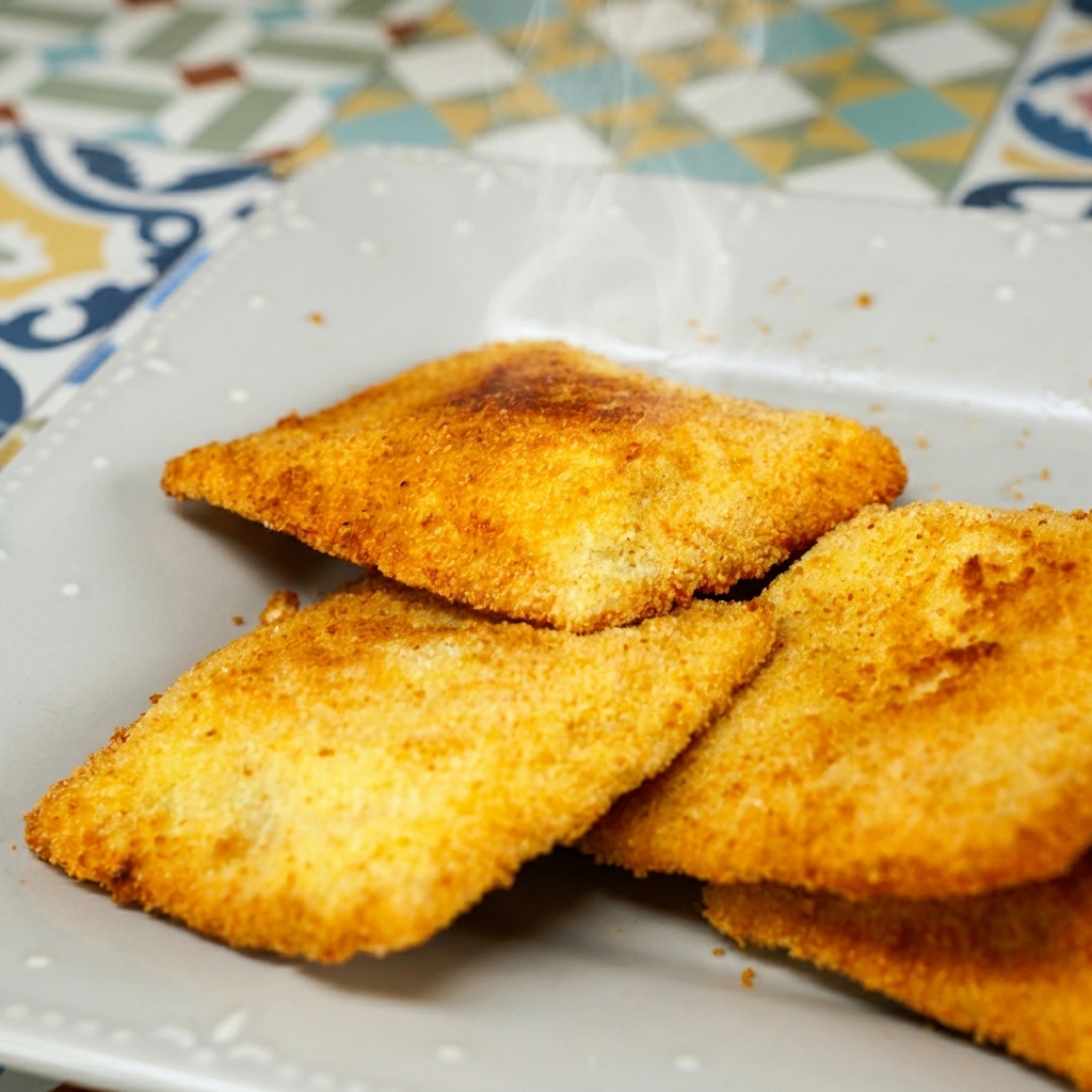 Four hot golden fried egg sandwich pockets served on a plate with a crisp coating.